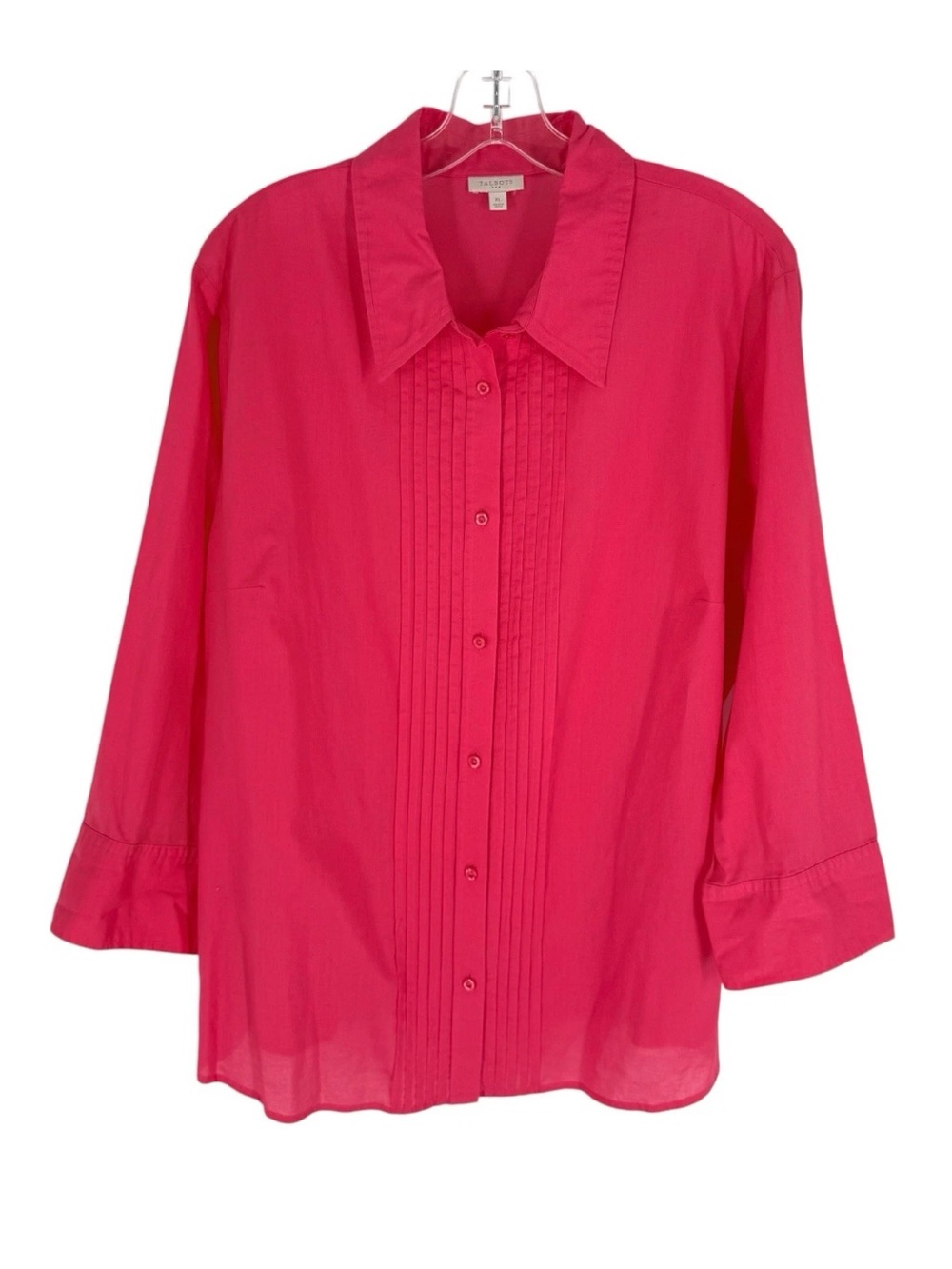 Talbots Outlet Blouse Womens Size XL Pink Coral Pintuck Cotton Voile Button Up